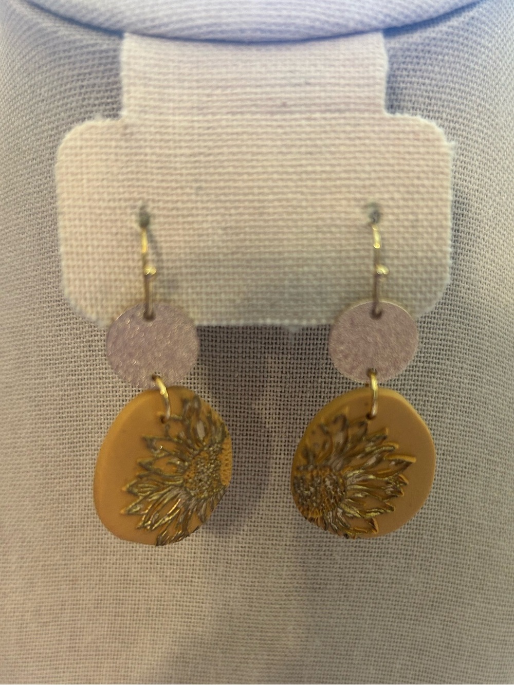 Handcrafted Sunflower Drop Earrings - yellow and gold